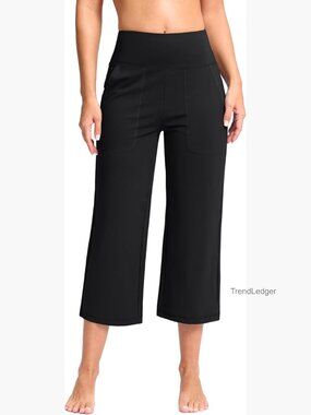 High Waist Capri Yoga Pants with Pockets Wide Leg Workout Summer Pants